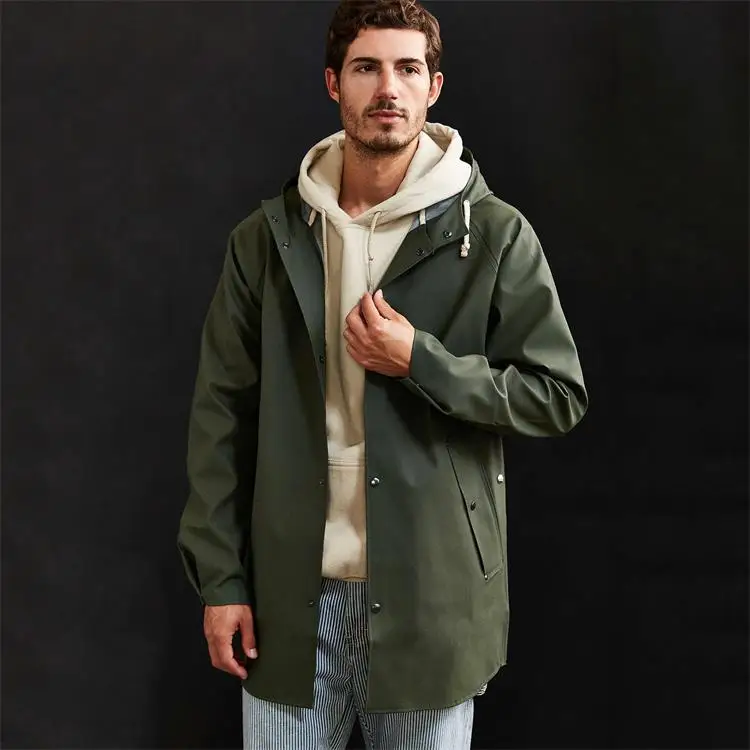 customized service mens rain jacket longline waterproof rainwear