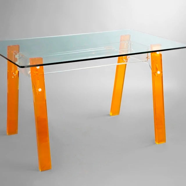 Transparent Orange Color Rectangle Acrylic Dining Table with Glass Top
