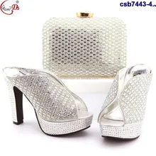 Double eleven discount csb7443-4 white color nigeria ladies shoes and bag set italian shoes set