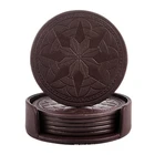 Round roller Leather coaster set custom cup mat for tea or wine drink