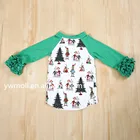 moli high quality beautiful girls green cotton ruffle long sleeve raglan shirts baby boutique wholesale