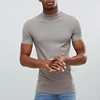 Casual mens shorts sleeve plain blank muscle fit turtleneck t shirt