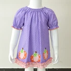 Bulk wholesale kids clothing boutique cute style cotton frock designs Halloween pumpkin short sleeves girl fall dress