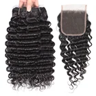 Grade 8A Mink Peruvian Remy Virgin Hair Bundles Deep Wave Weft With Middle Part Deep Wave Lace Closure