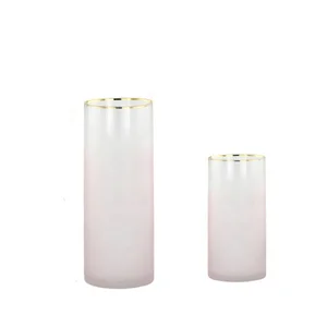 Gold Rim Frosted Pink Glass Vases Tall Cylinder Buy Glass Vases