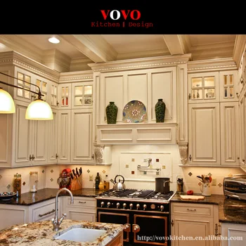 Beautiful White Wood Kitchen Cabinet Crown Molding Upto Ceiling