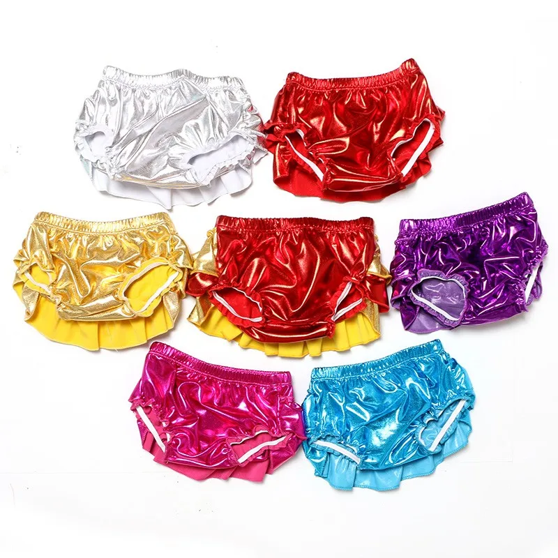 Silver Leather Ruffled Baby Girls Shiny Shorts In Bloomers Pattern Buy Baby Girls Shiny Shorts