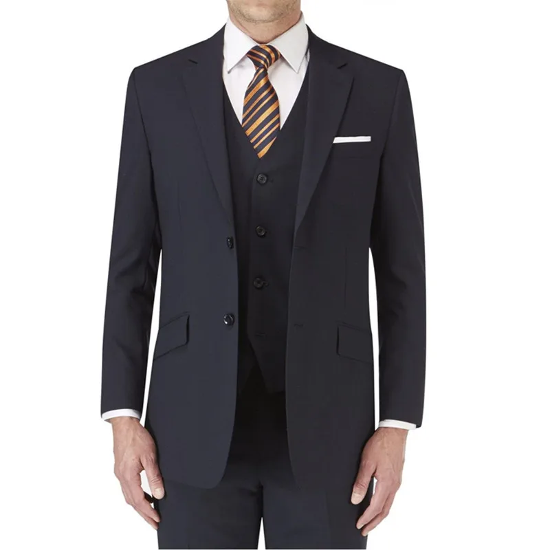 43.1  Mens Suits Groom Tuxedos Groomsmen Darwin Plain Navy Mens Single Breasted Suit mens suits wedding 3 pieces (jacket + pants+ vest)