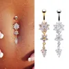 Sexy Dangle Belly Bars Belly Button Gold Silver Rings Belly Piercing CZ Crystal Flower Body Jewelry Navel Piercing Rings Drop
