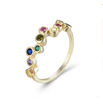New Product Fashionable rainbow Zirconia Ring Colorful 925 White Gold Plating CZ Lady Ring Women