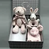 newborn baby gift set 100% cotton velvet bear infant bibs socks baby hat rattle set