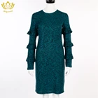 Elegant layered sleeve slim lady's midi dress