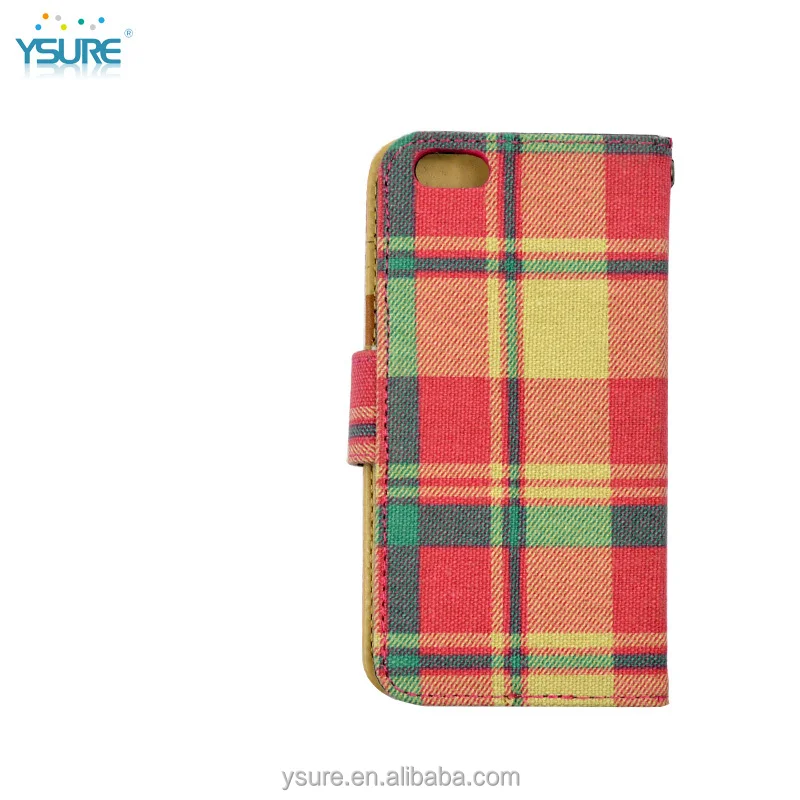 Plaid Pattern Fabric Leather Phone Case For OnePlus One with PVC ID and credit card slots