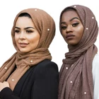 Hot sale muslim women cotton linen pearl hijab scarf