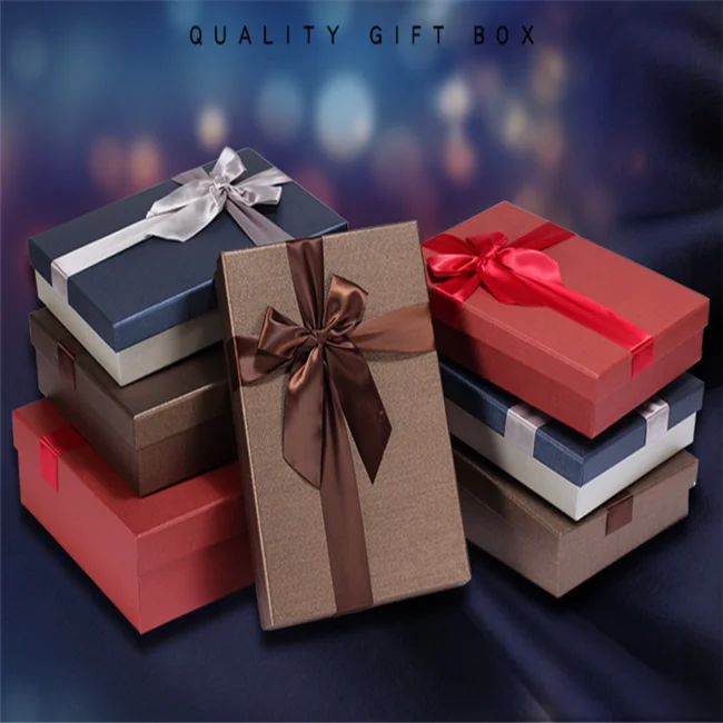 elegant business paper gift box with silk belt matched bag