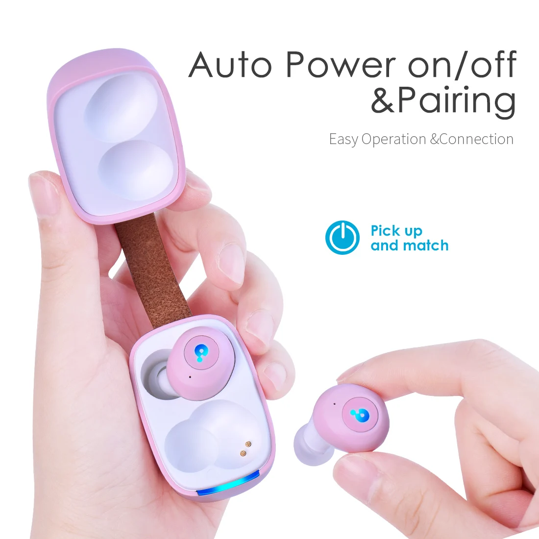 Bluewow A7 pink Bluetooth 5.0 earbuds with 400mAh charging case wireless noise earphone earpods headset - ANKUX.COM