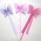 Silver Glitter painting nylon Butterfly angel wand with ribbon