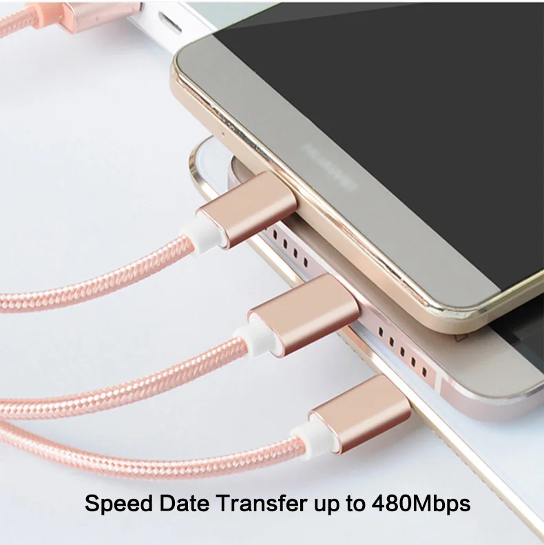 2.4A Current 3 in 1 Charging Sync Data Nylon Braided Micro USB Cable - ANKUX.COM