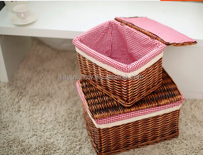set 2 brown wicker storage hamper basket dirty clothes hamper