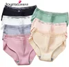 New thread comfortable cotton mid-rise breathable simple briefs hip solid women underwear