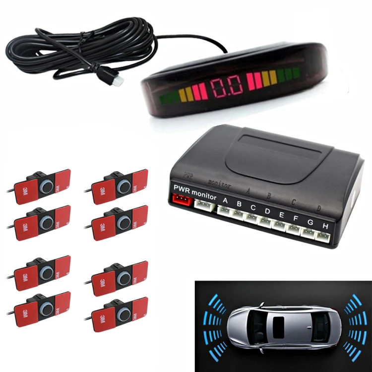 front rear 8 flat 16.5mm probes sensor car parking systems with LED display - ANKUX.COM