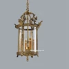 French Gilt 4 Light Bronze Lantern With Engraved Glass Panels Chandelier