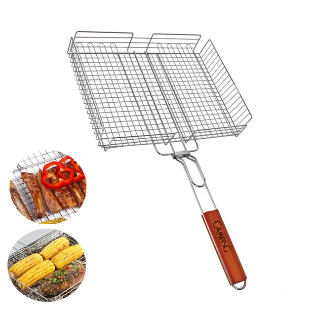 portable camping cooking square bbq wire grill basket