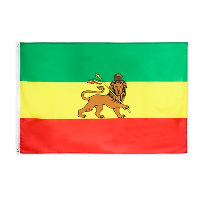Großhandel Polyester Lager 3x5 Ft Königreich VON Äthiopien Kaiser Äthiopischen Grün Gelb Rot Flagge Mit Lion