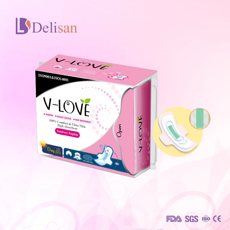 High power water absorption free sample 100%cotton VLOVE far infrared anion sanitary pad