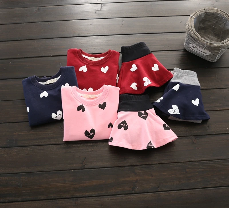 Kids Love Heart T Shirt Tops + Pantskirt 2PCS Suit 1