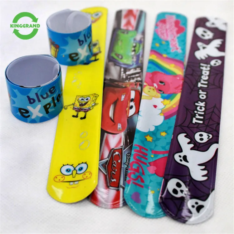 OEM customized cartoon logo print soft silicone kids slap bracelet