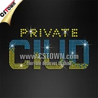 Private Club Rhinestone Words Hotfix Iron on Crystal Transfers custom