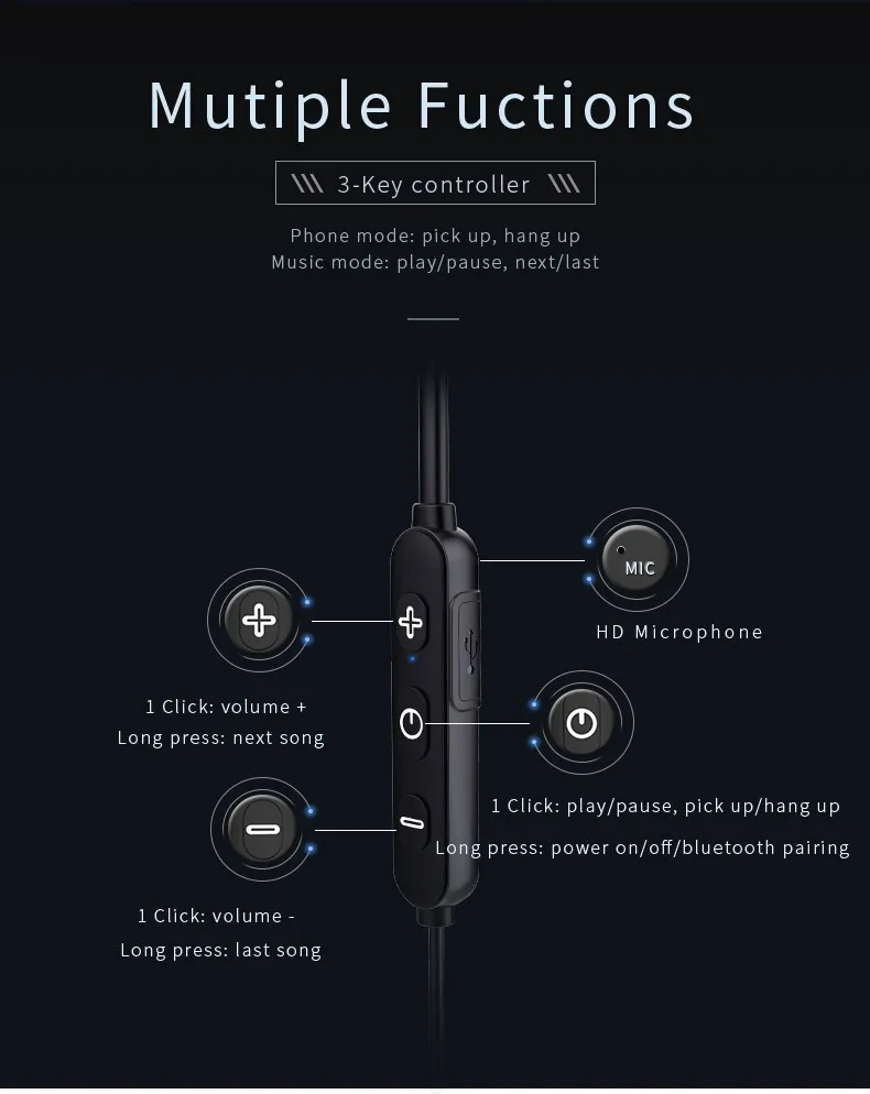 B10 Wholesale OEM Magnetic Metal NeckBand Bluetooths In-ear Earbuds Mini Wireless Sports Earphone - ANKUX.COM