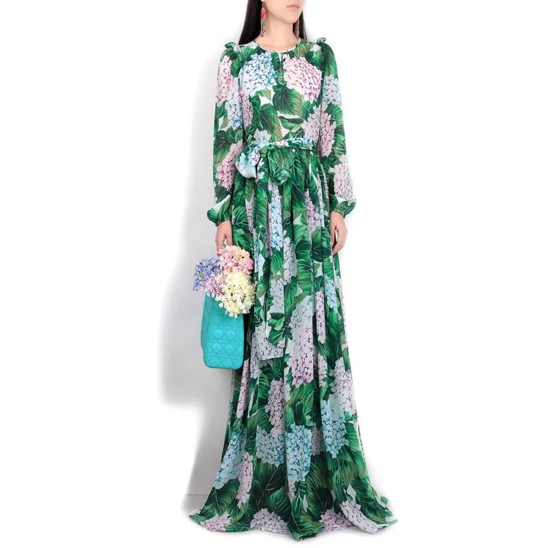 High-quality-new-spring-summer-2017-women-runway-maxi-dress-flowers-green-leaves-printing-Beach-Casual (3)