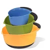 Amazon 3 Piece 1.4L 2.8L 4.7L Nesting Mixing Bowls with Rubber Grip Handles Non Slip Bottom Plastic Baking Mixing Bowl Set