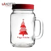Glass And Eco Friendly Christmas Straw Cup 16oz Round Glass Jar With One Side Decal and Lid