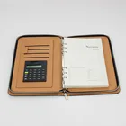 Executive notebook with logo leather pu cover journal writing notebook with ring binder calculator