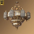 Decorative Light Antique Lighting Hot Selling Decorative Luxury Antique Brass Vintage Gold Iron Islamic Large Chandelier Pendant Light