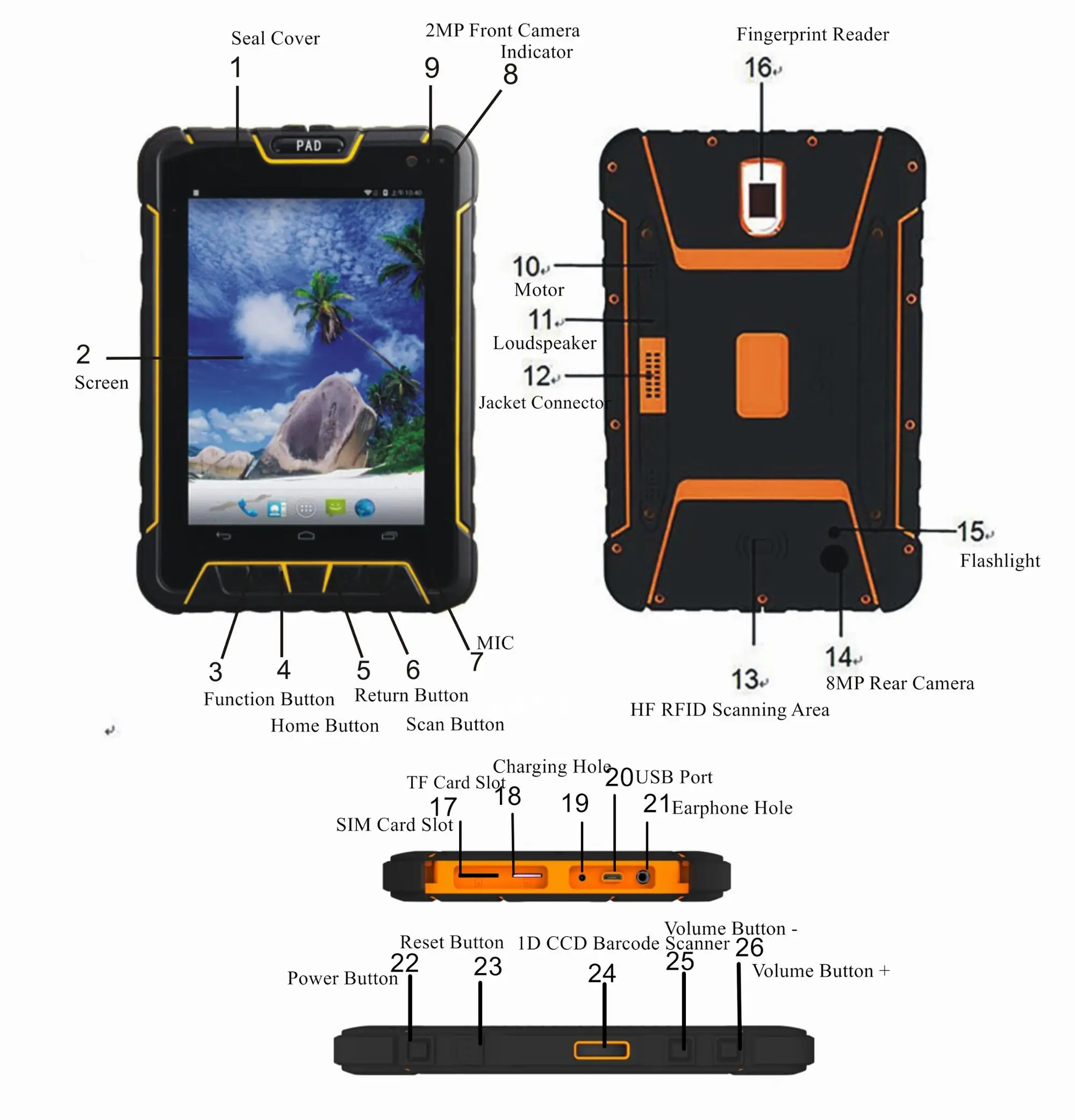 7inch factory rugged Tablet barcode scanner with android 9 os NFC RFID reader 4G RAM 64G ROM 13MP Camera IP67 waterproof