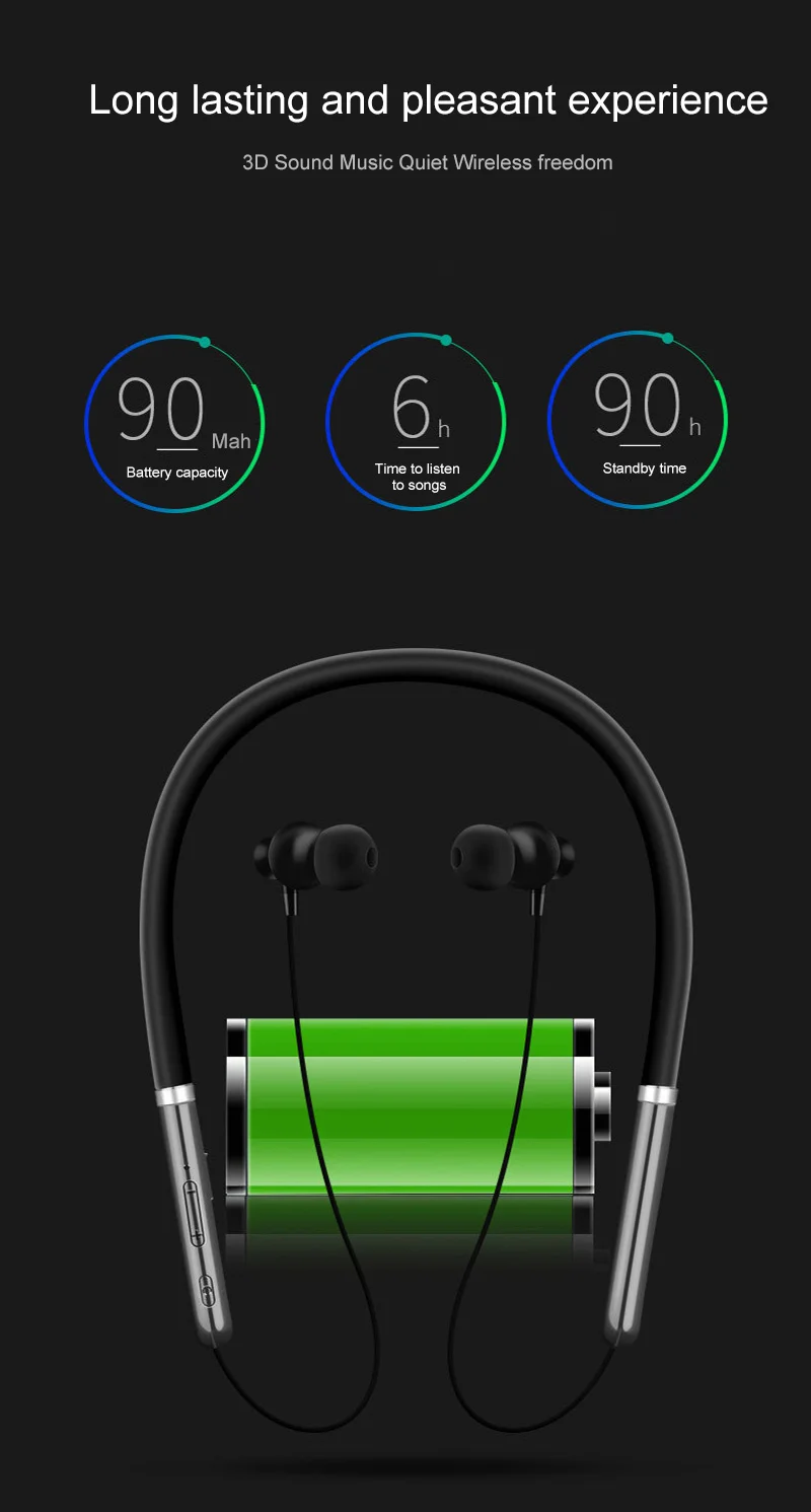 5.0 EDR Wireless Cell Phone Headset Best Necklace Halter Wireless Earphone Earbuds - ANKUX.COM