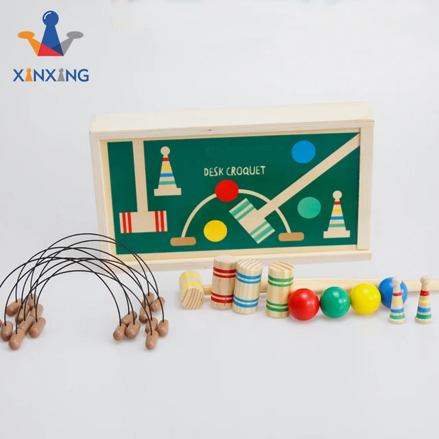 wooden mini croquet game set, tabletop croquet board game for