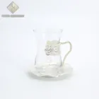 Turkish Turkish Tea Set Tulip Design Turkish Style Metal Gold Silver Plated Tea Cups Set With Saucer