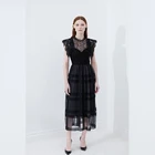 2019 New Design High Quality Fashion Elegant Romantic Woman Black Lace Through Dress
