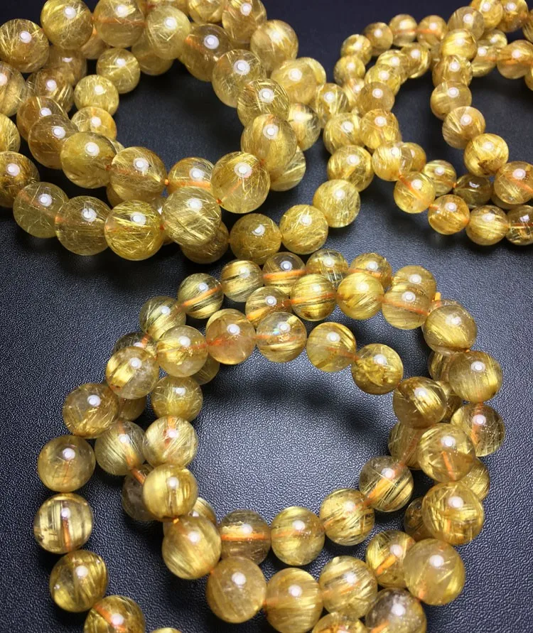 Factory Price High Quality Natural Gold Rutilated Quartz Round Beaded Bracelets 6mm 8mm 10mm 12mm 14mm Sizes Mineral Gemstones