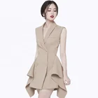 MZ19308 New Double-breasted Business V-neck Women One-piece Office Dress