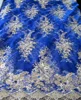 fancy blue embroidered tulle fabric with hand beaded stones embroidery designs for evening dress or party dress