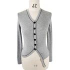 EF9116 Grey Melange Women's Clothing Ribbed Cardigan Sweater Autumn Wear