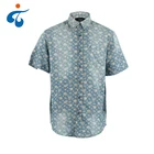 New design short sleeve 100% cotton printed denim mens shirts