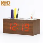 KH-WC011 KING HEIGHT Red LED Large Word Clock Mosque Digital Wooden Pen Holder with Clock