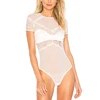 Sexy sheer mesh eyelash lace faux pearl accents short sleeve bodysuit lingeries nighty for honeymoon